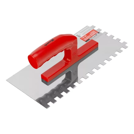 Гладилка из нержавеющей стали, 280 х 130 мм, зеркальная полировка, пластмассовая ручка, зуб 10 х 10 мм Matrix 86783 купить в Уфе