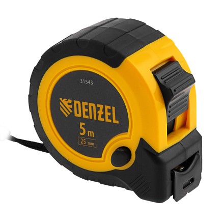 Рулетка Denzel 5м х 25мм, двухкомп. корпус, кнопка-пауза, 31543 купить в Уфе