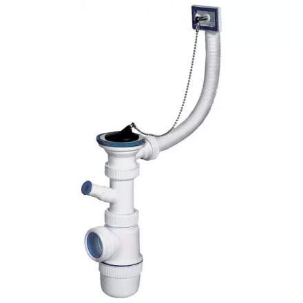 Сифон ЗУБР &quot;ЭКСПЕРТ&quot; колбовый для моек и раковин, выпуск - нержавеющая чашка, перелив, отвод для стиральной машины 51819 купить в Уфе