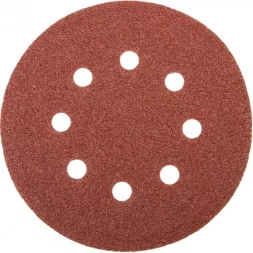 Круг шлифовальный универсальный STAYER &quot;MASTER&quot; из абразивной бумаги на велкро основе, 8 отверстий, Р40, 125мм, 5шт 35452-125-040
