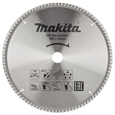 Диск пильный универсальный для алюминия/дерева/пластика Makita D-65682, 305x30x2.8/2 мм; 100 зубьев купить в Уфе