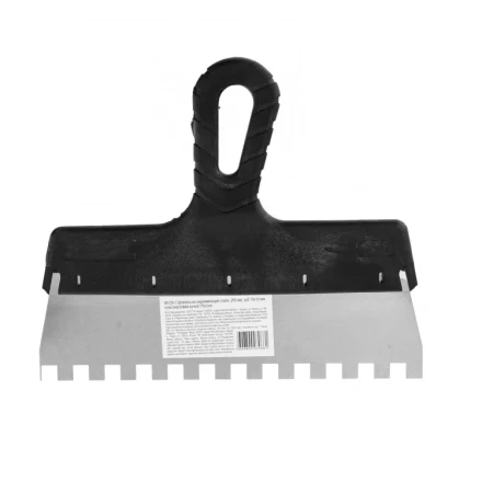 Шпатель из нержавеющей стали 250 мм зуб 10 х 10 мм пластмассовая ручка 85129 купить в Уфе