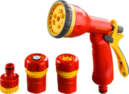 Набор GRINDA поливочный: Распылитель пистолетный 8 позиционный, соединитель 1/2&quot;, соединитель 1/2&quot; с автостопом, адаптер внешний 1/2&quot;-3/4&quot; 8-427383_z02 купить в Уфе