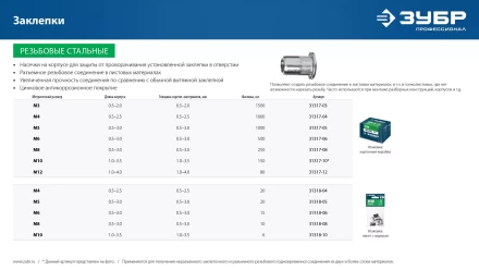 ЗУБР М8, станд. бортик, 10 шт, стальные резьбовые заклепки с насечками, Профессионал (31318-08) купить в Уфе