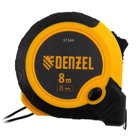 Рулетка Denzel 8м х 25мм, двухкомп. корпус, кнопка-пауза, 31544 купить в Уфе