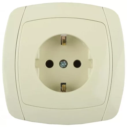 Розетка СВЕТОЗАР &quot;CITY LIGHT&quot; одинарная в сборе, с заземлением, цвет бежевый, 16А/~250В SV-54205-B купить в Уфе