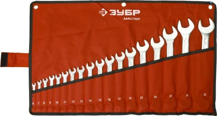 Набор ЗУБР &quot;МАСТЕР&quot;: Ключ гаечный комбинированный, Cr-V сталь, хромированный, 6-32мм, 18шт 27087-H18 купить в Уфе