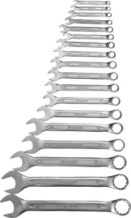 Набор ЗУБР &quot;МАСТЕР&quot;: Ключ гаечный комбинированный, Cr-V сталь, хромированный, 6-32мм, 18шт 27087-H18 купить в Уфе