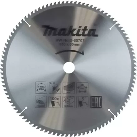 Диск пильный универсальный для алюминия/дерева/пластика Makita D-65707, 355x30x3/2.2 мм; 100 зубьев купить в Уфе