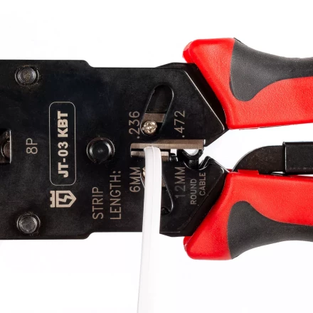 Кримпер многофункциональный КВТ JT-03 с 3 встроенными модулями для обжима RJ-45, RJ-12, RJ-11 (79759) купить в Уфе