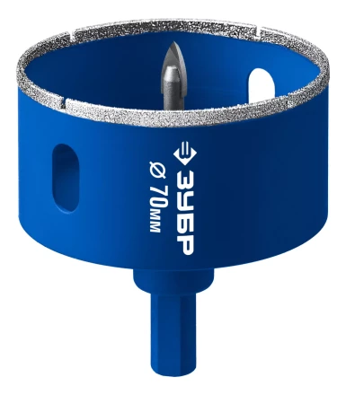 ЗУБР АГК d 70 мм (центр. сверло, трехгр. хвост, Р60), Алмазная коронка, Профессионал (29850-70) купить в Уфе