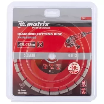 Диск алмазный отрезной сегментный ф230х22,2мм тонкий сухое резание MATRIX Professional 730677 купить в Уфе