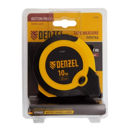 Рулетка Denzel 10м х 25мм, двухкомп. корпус, кнопка-пауза 31545 купить в Уфе