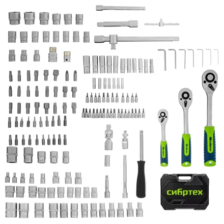 Набор инструментов Сибртех 14171, 1/2&quot;, 3/8&quot;, 1/4&quot;, пластиковый кейс 172 предм. купить в Уфе