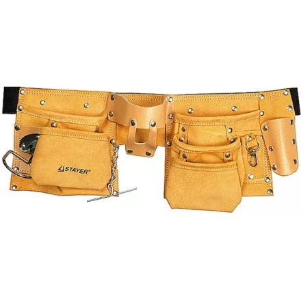 Пояс STAYER &quot;MASTER&quot; для инструментов, кожаный, 10 карманов, 3 подвески 38512 купить в Уфе