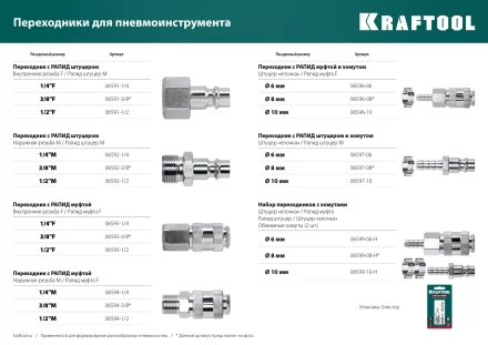 Набор переходников KRAFTOOL елочка - рапид штуцер  +  рапид муфта - елочка 06599-10-H купить в Уфе
