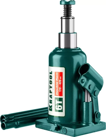 Домкрат гидравлический бутылочный &quot;Double Ram&quot;, сварной, телескопический, 6т, 170-420мм, KRAFTOOL 43463-6 43463-6 купить в Уфе