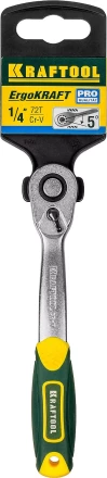 Трещотка для торцовых головок KRAFTOOL &quot;PRO&quot;, Сr-V сталь, 72 зубца, изогнутая, 1/4&quot; 27795-1/4_z02 купить в Уфе