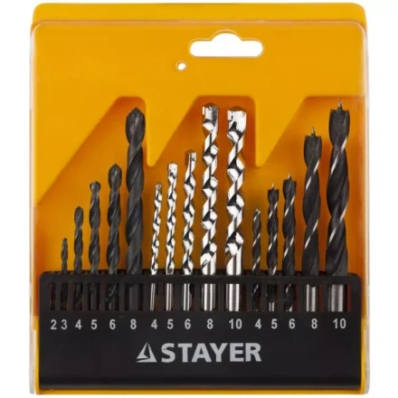 Набор STAYER &quot;STANDARD&quot;: Сверла комбинированные, дерево (4-5-6-8-10мм), металл (2-3-4-6-8мм), бетон (4-5-6-8-10мм), 16 предметов 29720-H16 купить в Уфе