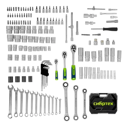 Набор инструментов Сибртех 14172, 1/2&quot;, 3/8&quot;, 1/4&quot;, пластиковый кейс 160 предм. купить в Уфе