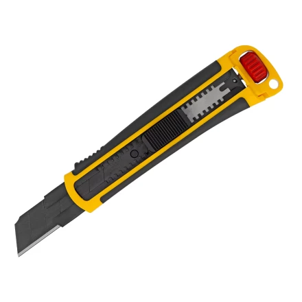 Нож, 25 мм, сменное лезвие, SK4, корпус из ABS + TPR, торцевой зажим Denzel 78908 купить в Уфе