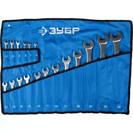 Набор ЗУБР &quot;ПРОФИ&quot;: Ключ гаечный комбинированный, Cr-V сталь, хромированный, 6-32мм, 18шт 27022-H18 купить в Уфе