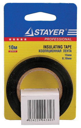 Изолента, STAYER Profi 12292-D-15-10, ПВХ, на карточке, 15мм х 10м х 0,18мм, черная 12292-D-15-10 купить в Уфе