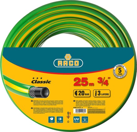 Шланг RACO CLASSIC поливочный, 20атм., армированный, 3-х слойный, 3/4&quot;х25м 40306-3/4-25_z01 купить в Уфе
