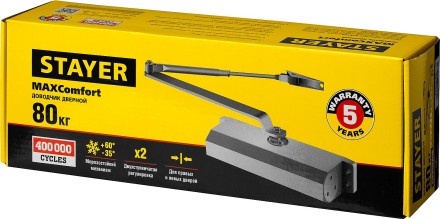 Доводчик дверной STAYER, для дверей массой до 80 кг, цвет коричневый 37917-80 купить в Уфе