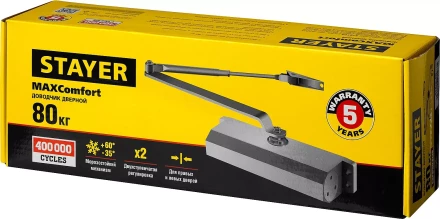 Доводчик дверной STAYER, для дверей массой до 80 кг, цвет коричневый 37917-80 купить в Уфе