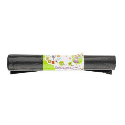 Пакеты для мусора 120 л 10 шт пвд прочные черные длинный ролик Elfe 92726 купить в Уфе