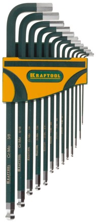 Набор ключей имбусовых KRAFTOOL&quot;INDUSTRIE&quot; длинные,дюймовые,Cr-Mo сталь(S2),Cr покрытие с противоскол напыл,SAE HEX0.05-3/8,13шт 27444-H13 купить в Уфе