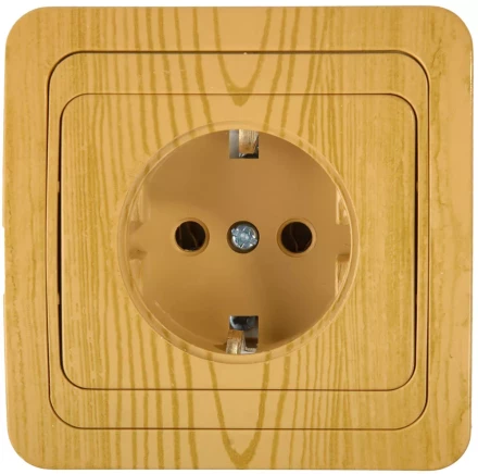 Розетка СВЕТОЗАР &quot;ГАММА&quot; с заземлением, одинарная, цвет ольха, 16А/~250В SV-54105-A купить в Уфе