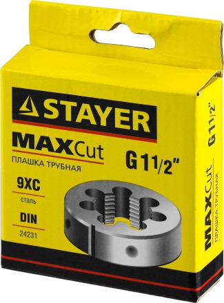 Плашка круглая ручная STAYER &quot;MASTER&quot;, сталь 9ХС, для трубной резьбы G 1 1/2`` 28029-3/2 купить в Уфе