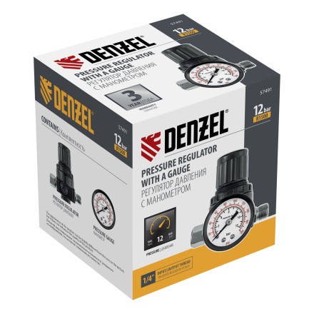 Регулятор давления с манометром Denzel R1500, 12 бар, 1/4&quot;, 57491 купить в Уфе