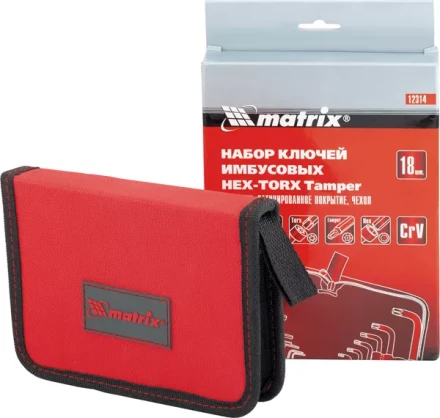 Набор ключей шестигранных имбусовых HEX-TORX  18 шт: HEX 1.5–10 мм T10-T50 CrV короткие сатин MATRIX 12314 купить в Уфе