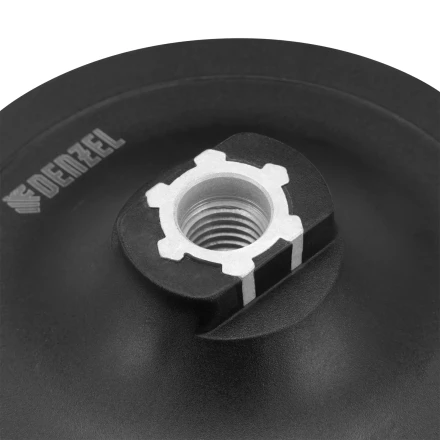 Тарелка опорная для дрели и УШМ с липучкой, 125 мм, стандартная, с адаптером c М14 на d8 Denzel 76251 купить в Уфе