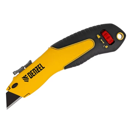 Нож Denzel, 19мм, сменное трапециевидное  лезвие, SK4, алюминиевый корпус, торцевой зажим купить в Уфе