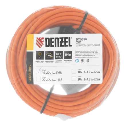 Удлинитель-шнур силовой Denzel Garden Series, б/з, ПВС, 10м, 1 розетка, 2 x 1 мм, 3 м, 37401 купить в Уфе