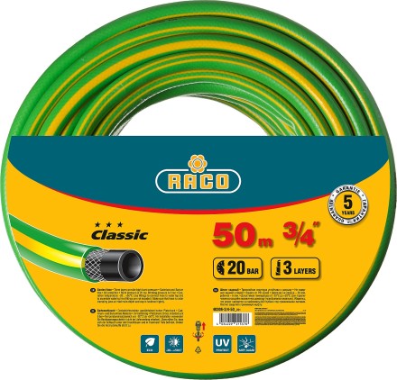 Шланг RACO CLASSIC поливочный, 20атм., армированный, 3-х слойный, 3/4&quot;х50м 40306-3/4-50_z01 купить в Уфе