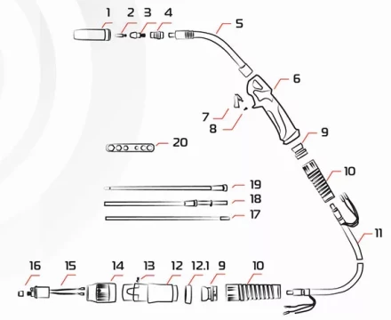 Горелка MIG 36 AIR COOL 340A (60%) EURO 5m MA7445 Ref. Aurora купить в Уфе