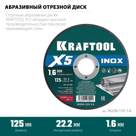 Круги отрезные абразивные, по нержавеющей стали 36256-125-1.6 купить в Уфе