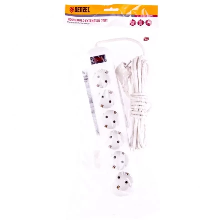 Удлинитель бытовой с заземлением и выключателем 5 м 6 розеток 10 A серия УХз10 Denzel 95982 купить в Уфе
