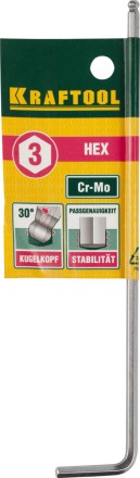 Ключ KRAFTOOL &quot;INDUSTRIE&quot; имбусовый, длинный c шариком, Cr-Mo, хромосатинированное покрытие, HEX 3 27437-3 купить в Уфе