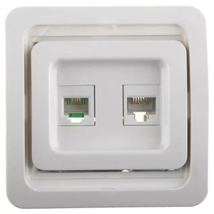 Розетка СВЕТОЗАР &quot;ГАММА&quot; комбинированная, телефонная + компьютерная, цвет белый SV-54119-W купить в Уфе
