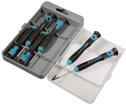 Набор отверток для точной механики,  CrMo, двухкомпонентные рукоятки, 6шт., пласт. бокс  GROSS 13347 купить в Уфе