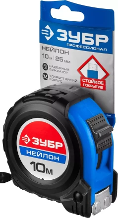 Рулетка ЗУБР "НЕЙЛОН", нейлоновое покрытие, упрочненное полотно, ударопрочный обрезиненный корпус, 10м/25мм 34056-10-25_z01 купить в Уфе
