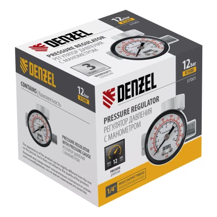 Регулятор давления с манометром для краскораспылителя Denzel K1500, 12 бар, 1/4&quot;, 57001 купить в Уфе