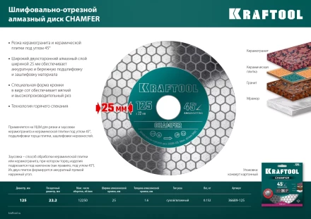 Шлифовально-отрезной алмазный диск CHAMFER 36689-125 купить в Уфе