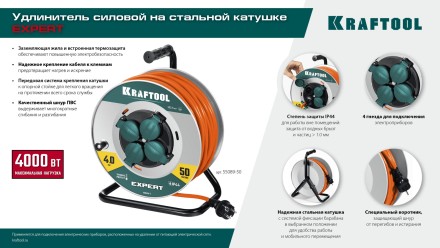 Силовые удлинители на стальной катушке  P-325, провод ПВС 3х2.5 мм2 55089-30 купить в Уфе